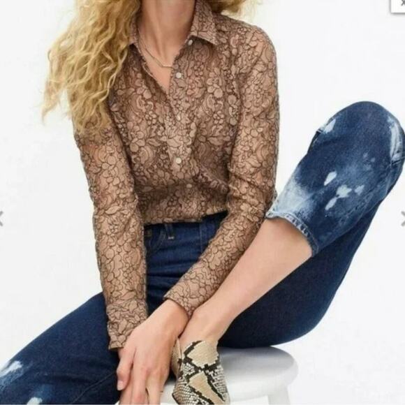 J.Crew Classic-Fit Lace Button-Up Top Royal Blue Size 10 Cocktail Office Dressy - Picture 3 of 14